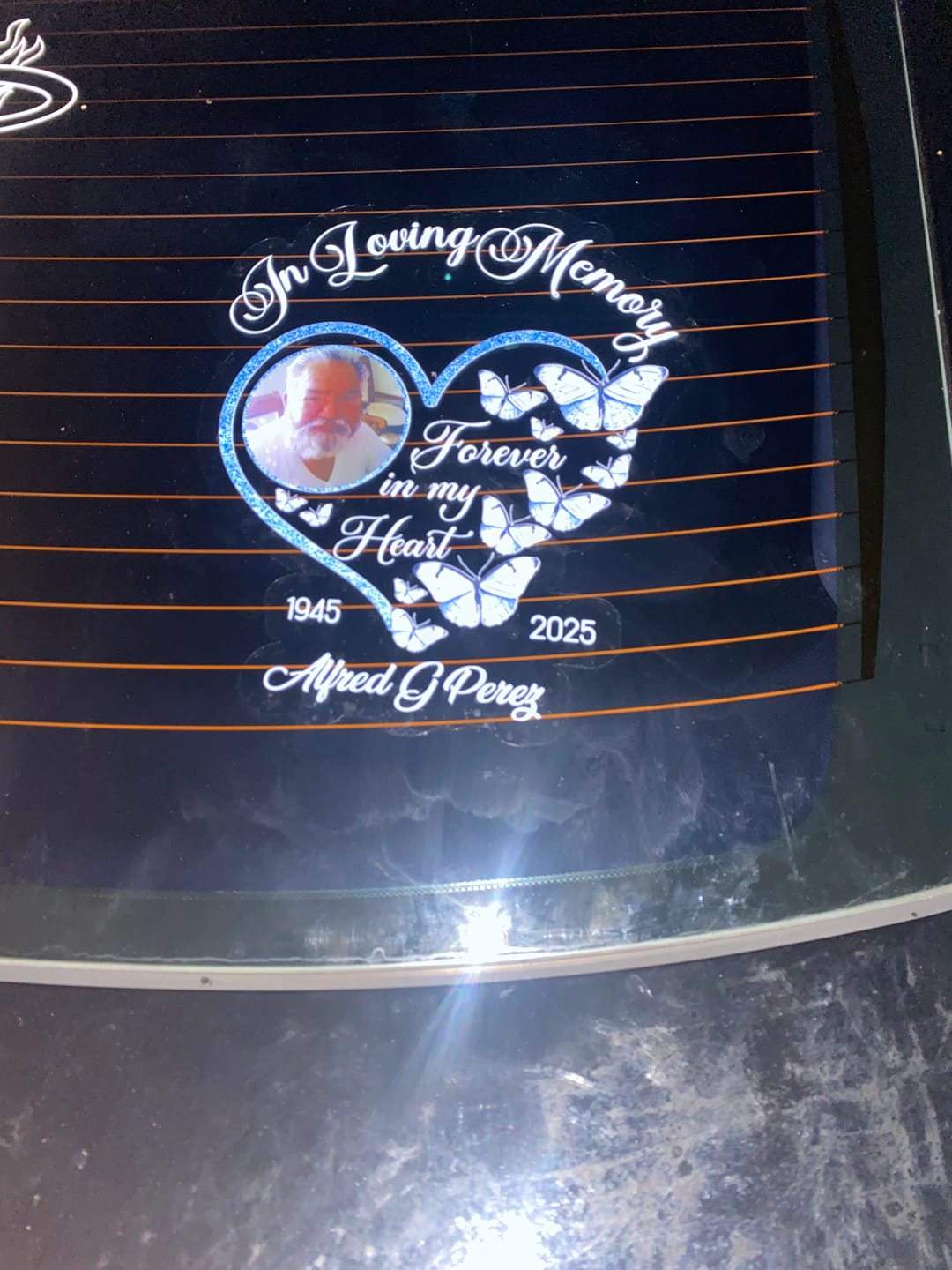 Customer photo review of In Loving Memory Sparkling Heart Memorial Butterflies Personalized Decal