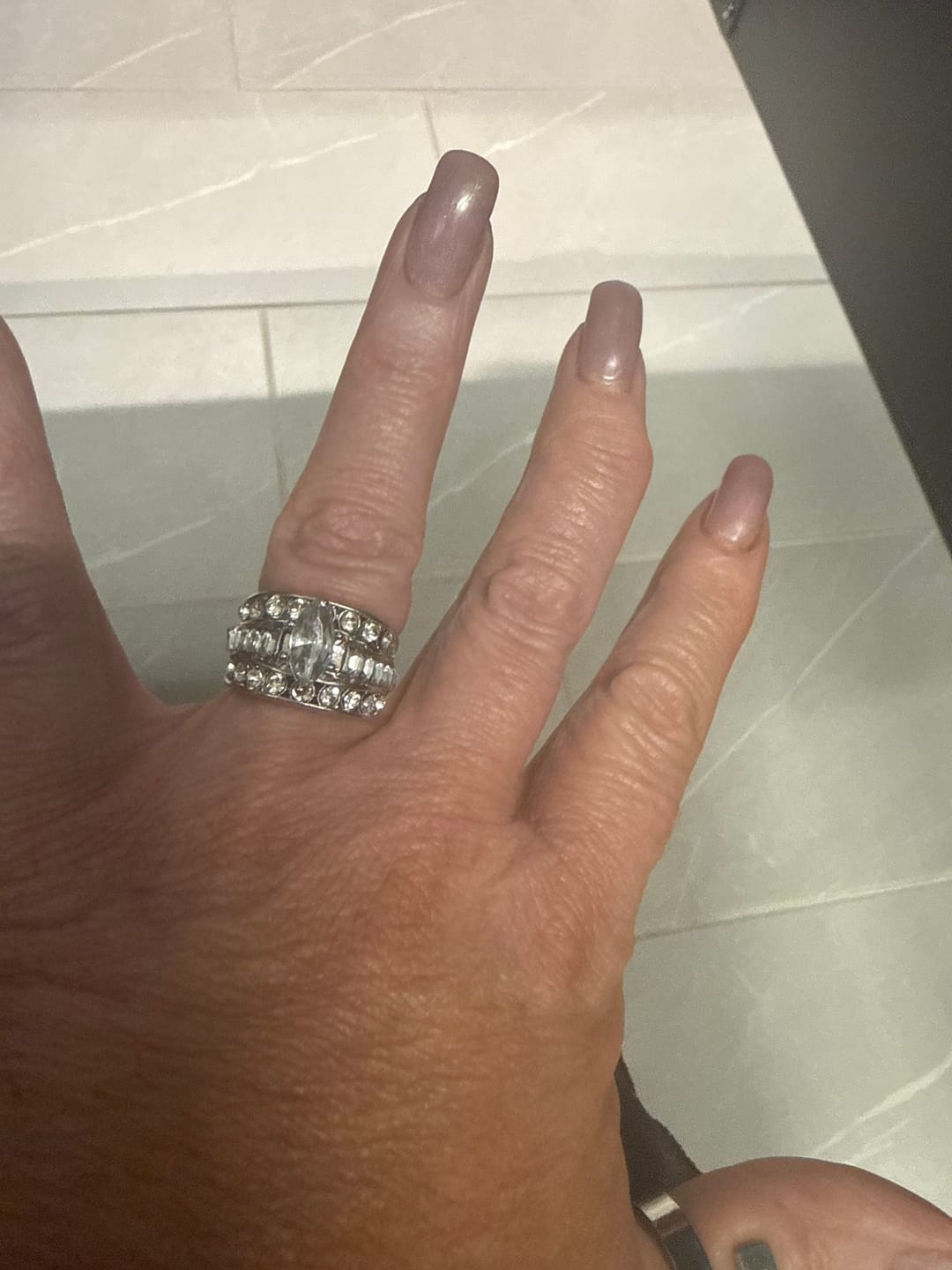 Customer photo review of Marquise Center Stone Full Diamond Ring (Luxury Gorgeous Couple Style)