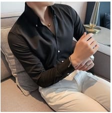 Customer photo review of V-Neck Solid Color Slim Fit Shirt