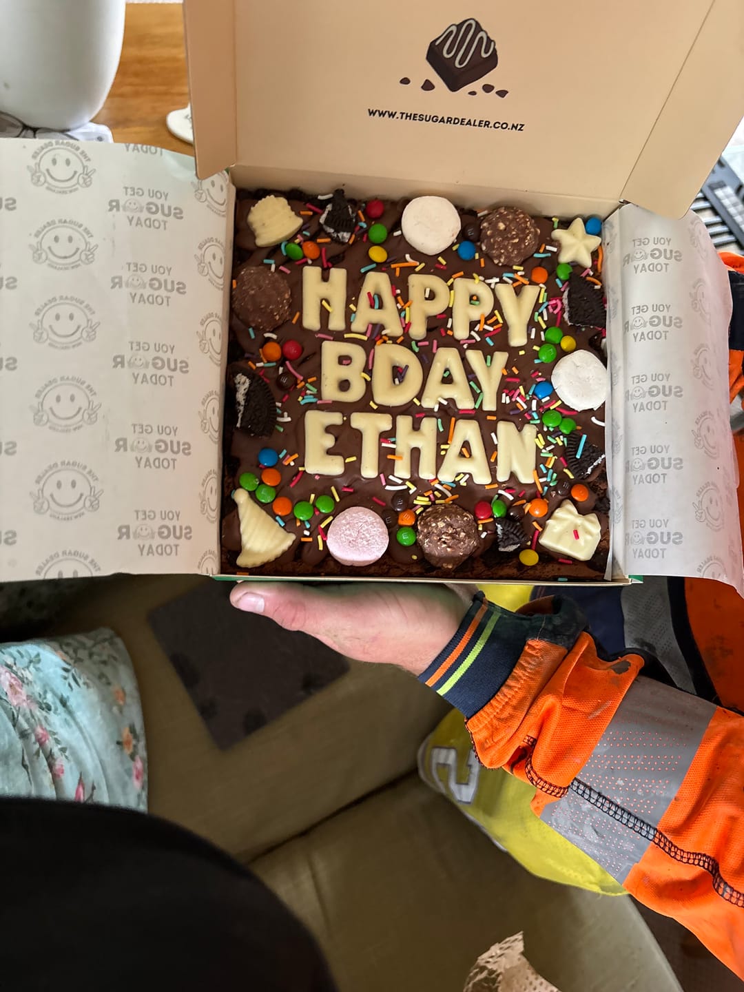 Customer photo review of Custom message birthday brownie