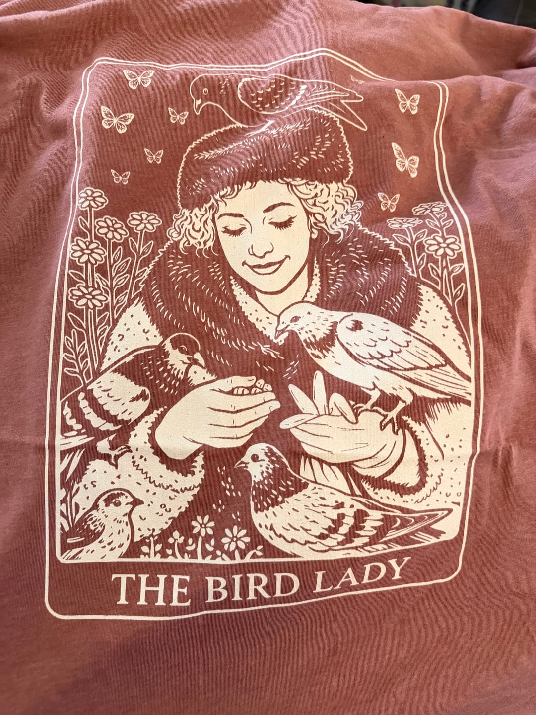 Customer photo review of The Bird Lady T-shirt