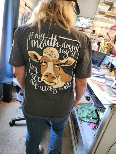 Customer photo review of Cow Face - Dark Heather