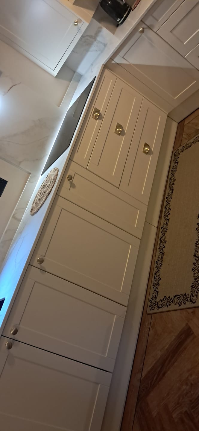 Customer photo review of Monmouth Brushed Satin Brass Cupboard Handles
