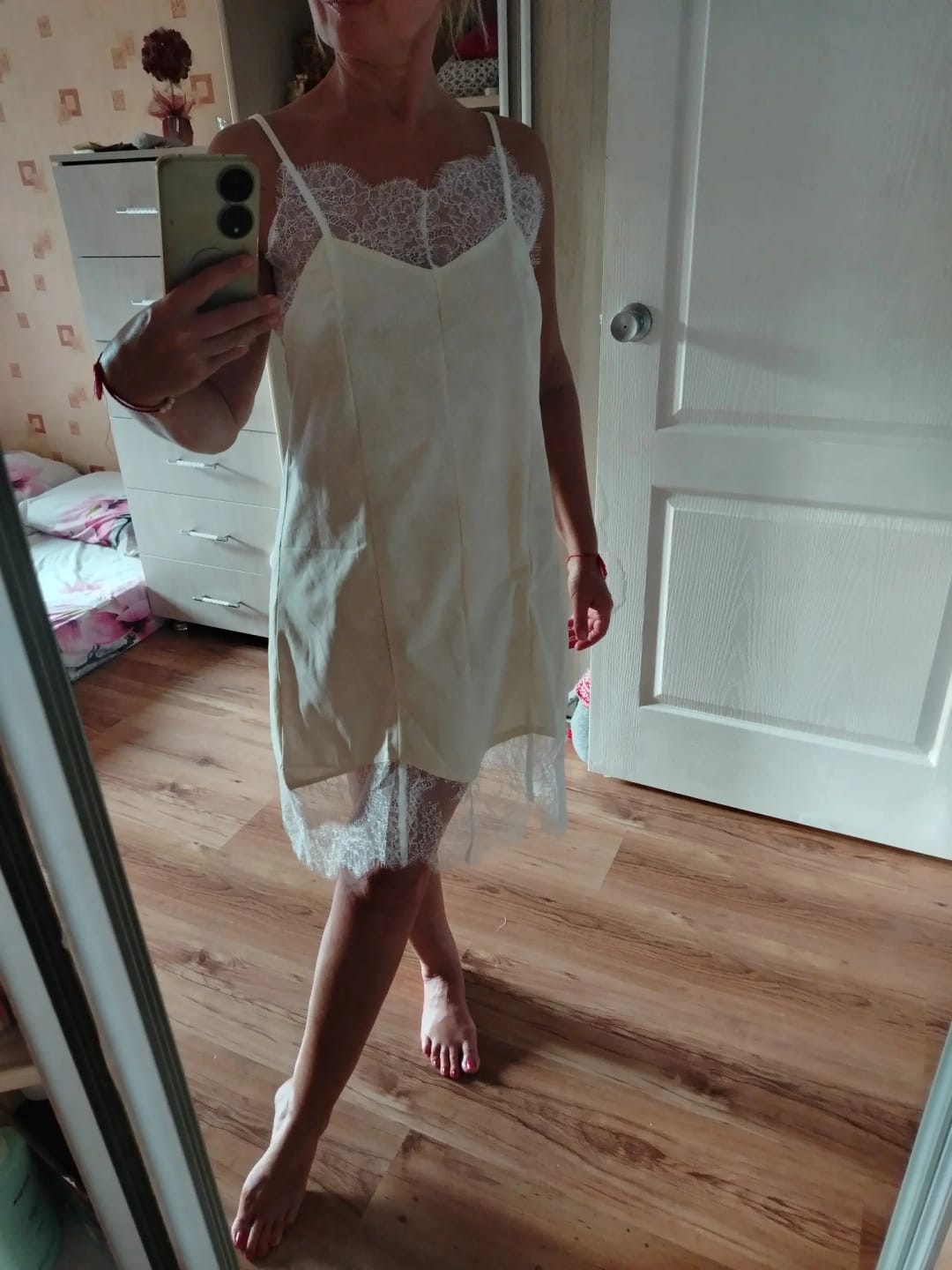 Customer photo review of Linda Lace Spaghetti Strap Mini Dress