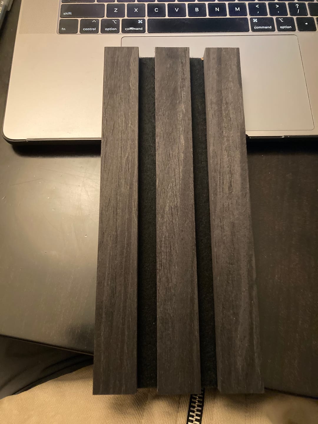 Customer photo review of Luxury Black Oak Acoustic Slat Panel 108.25" Sample