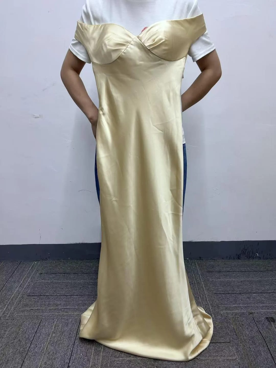 Customer photo review of Serene Backless Satin Maxi Dress