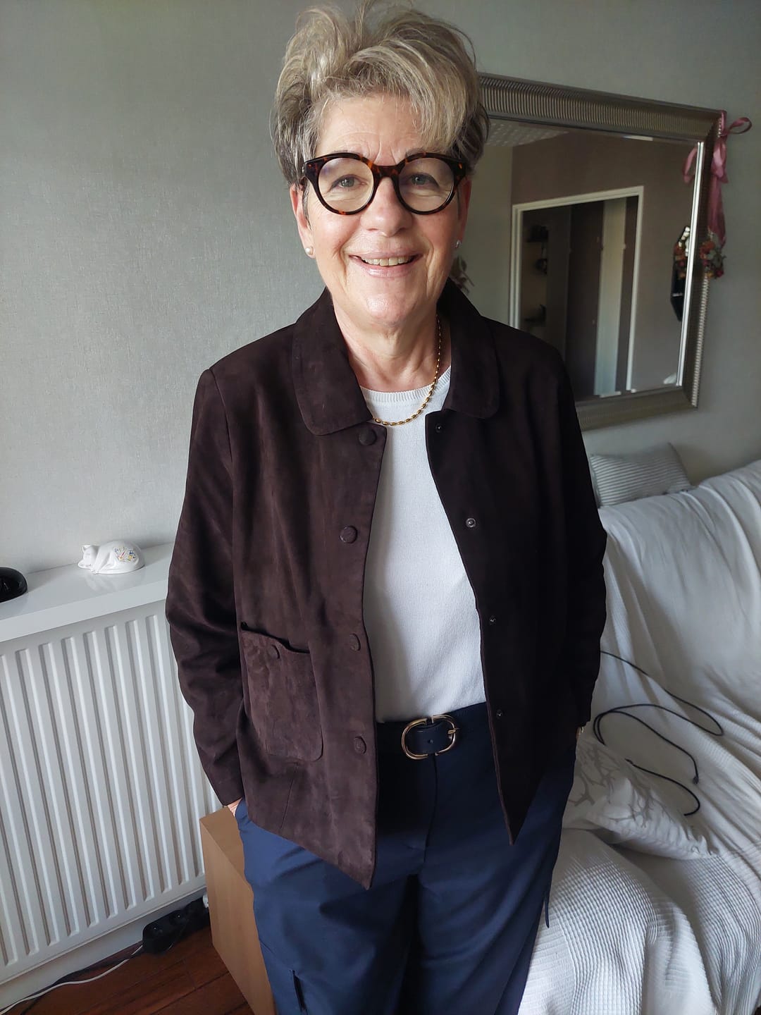 Customer photo review of Veste Aïda - Cuir suédé chocolat