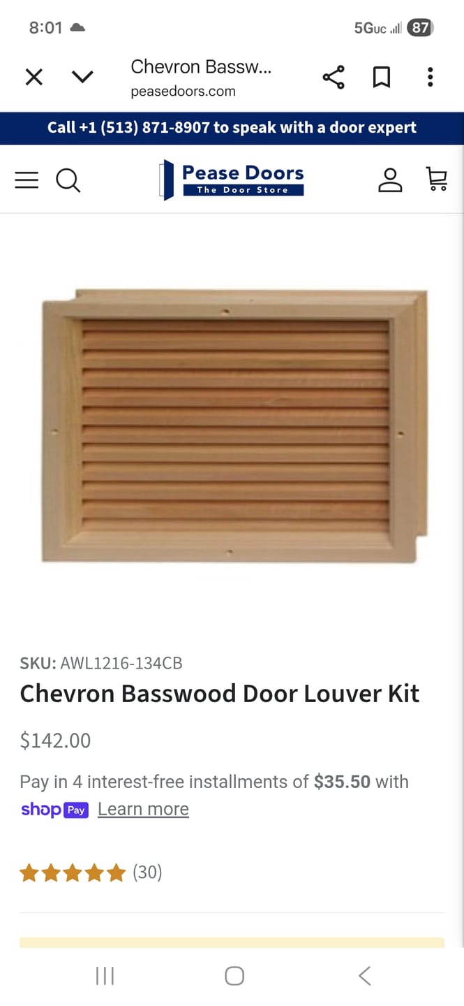 Customer photo review of Chevron Basswood Door Louver Kit