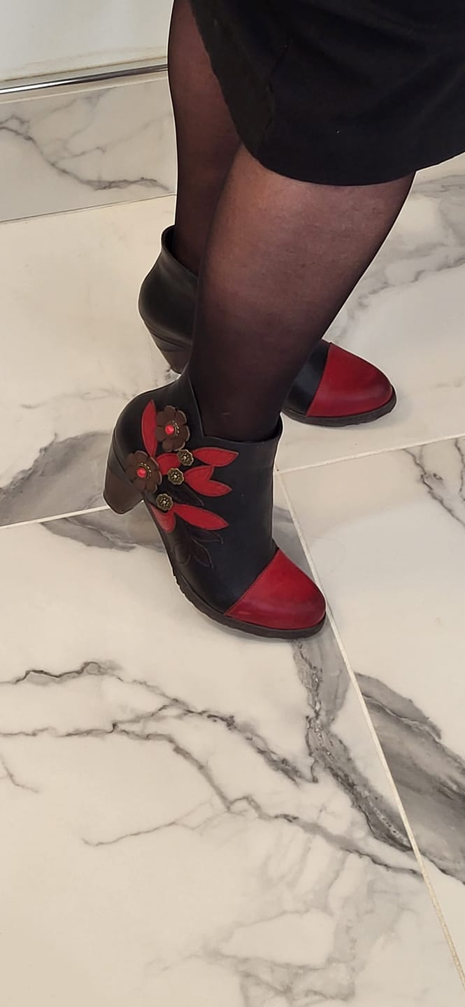 Customer photo review of Retro Boho Floral Charm Ankle Boots