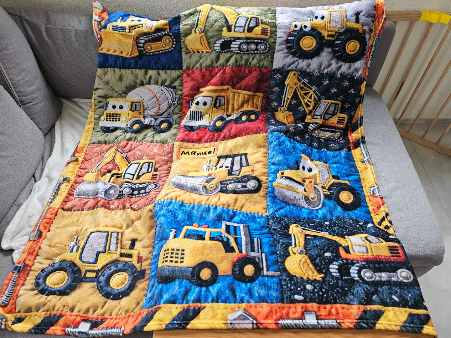 Customer photo review of Construction Machines - Personalized Kid Blanket