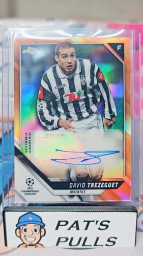 Customer's Soft Sleeve protecting a signed, holographic David Trezeguet soccer card in a rigid holder.