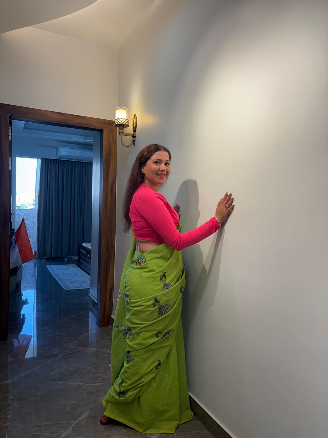 Customer photo review of Green Embroidery Mulmul Cotton Saree