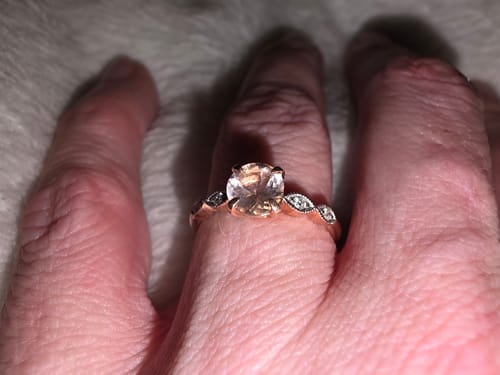 Customer photo review of Round Brilliant Cut Morganite & Diamond Ring in 9ct Rose and White Gold