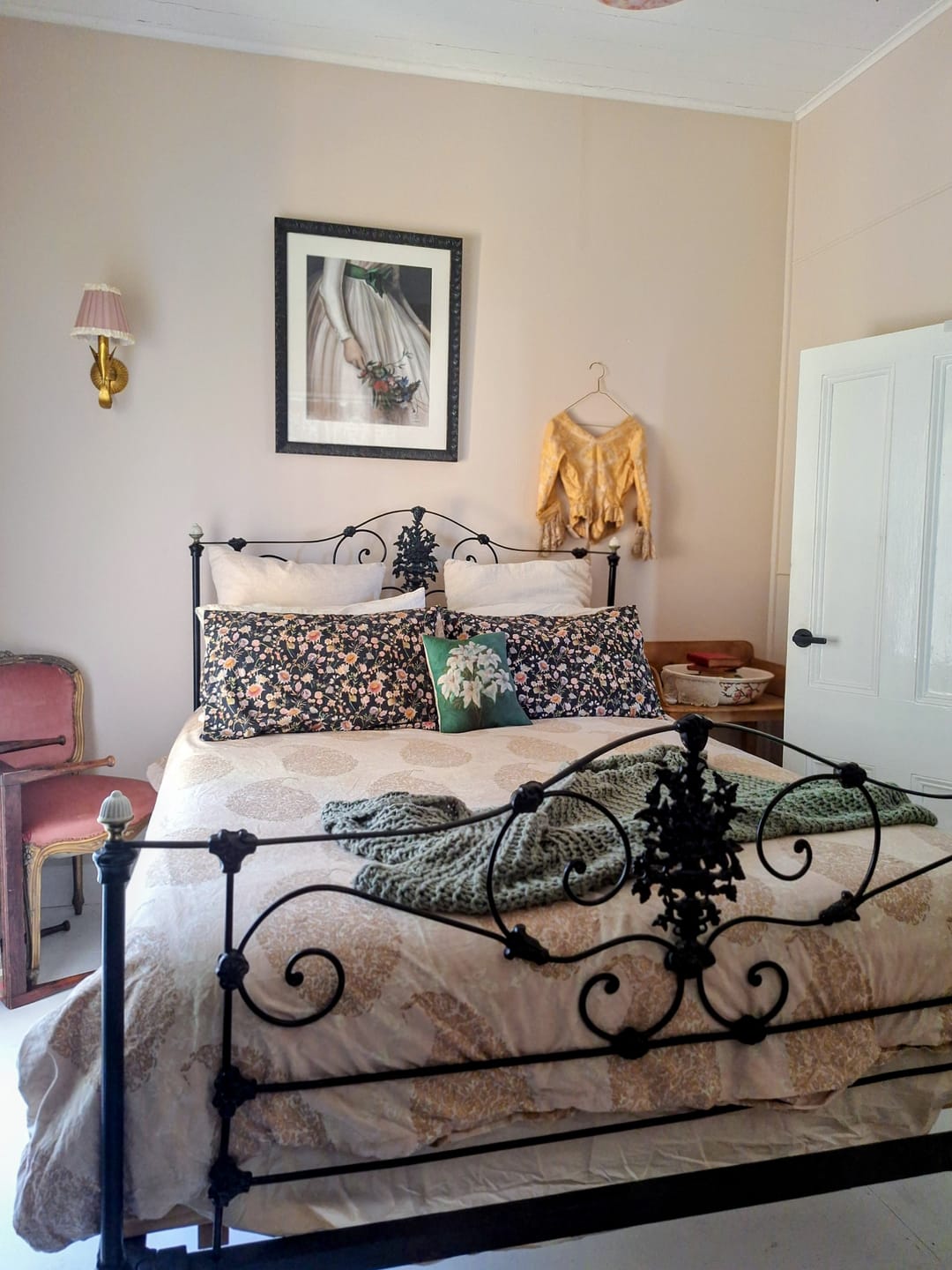 Customer photo review of Audrey Dusty Rose and Cream Ruffle Shade and La Fleur Antique Gold Wall Sconce