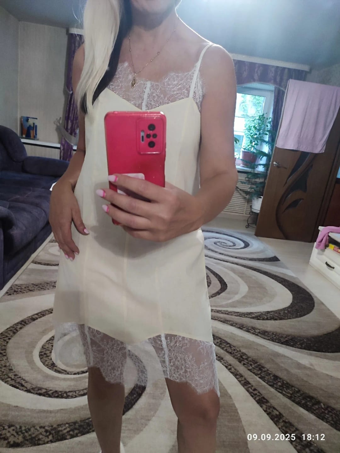 Customer photo review of Linda Lace Spaghetti Strap Mini Dress