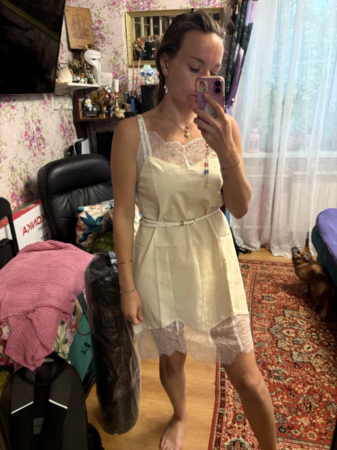 Customer photo review of Linda Lace Spaghetti Strap Mini Dress