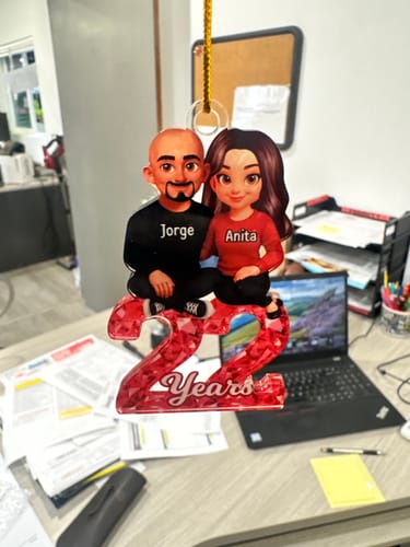 Customer photo review of Couple Sitting Anniversary Date Crystal Effect - Personalized Acrylic Car Ornament - Sentimental Gift for Her, Gift for Him