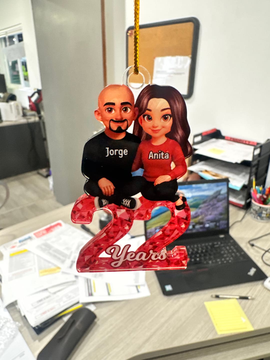 Customer photo review of Couple Sitting Anniversary Date Crystal Effect - Personalized Acrylic Car Ornament - Sentimental Gift for Her, Gift for Him