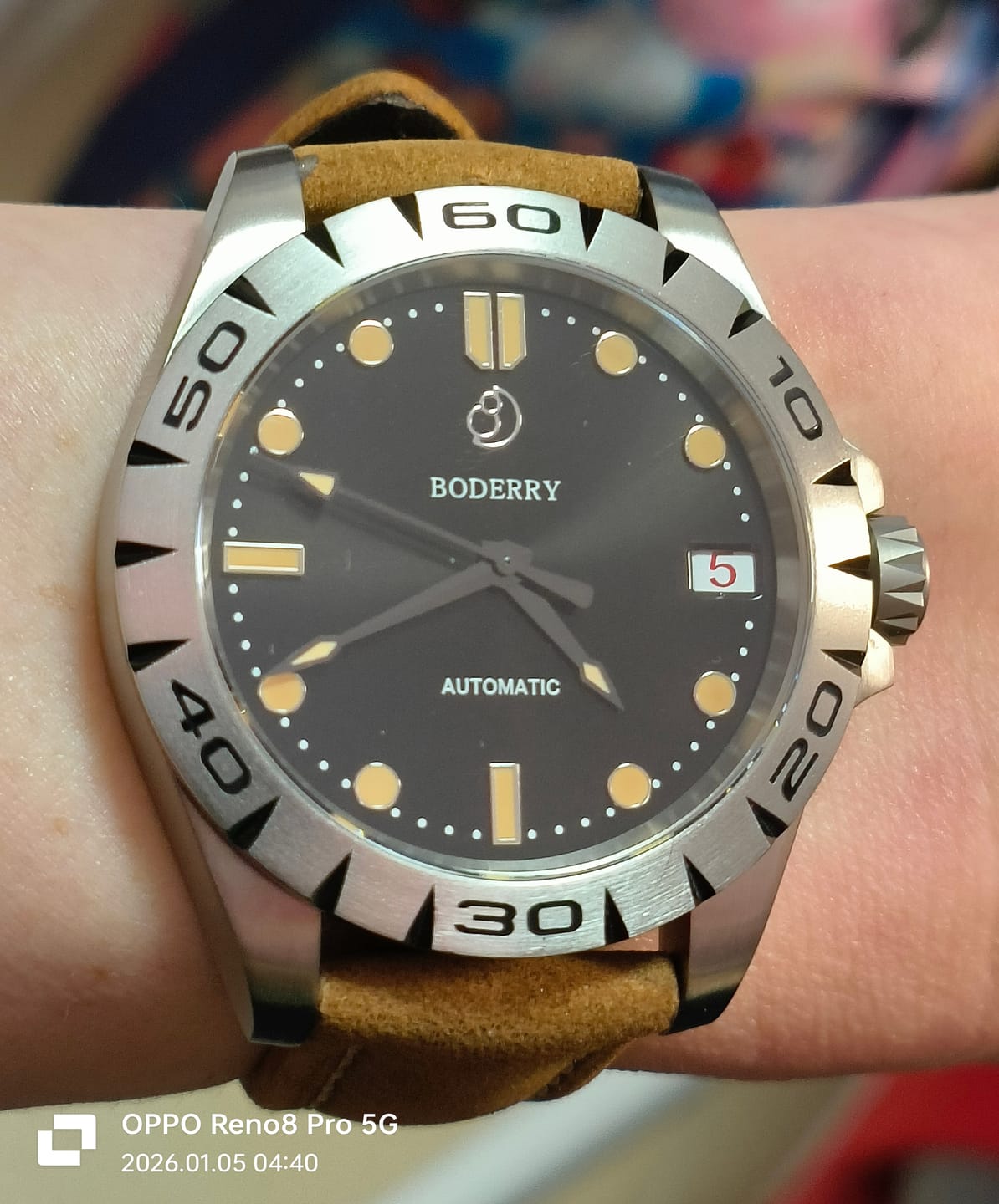 Customer photo review of URBAN DATE(TITANIUM)- 3-hand Hi-beat(28,800 bph) with 72 hrs Power-reserve Automatic Titanium Watch | Brown Leather Strap