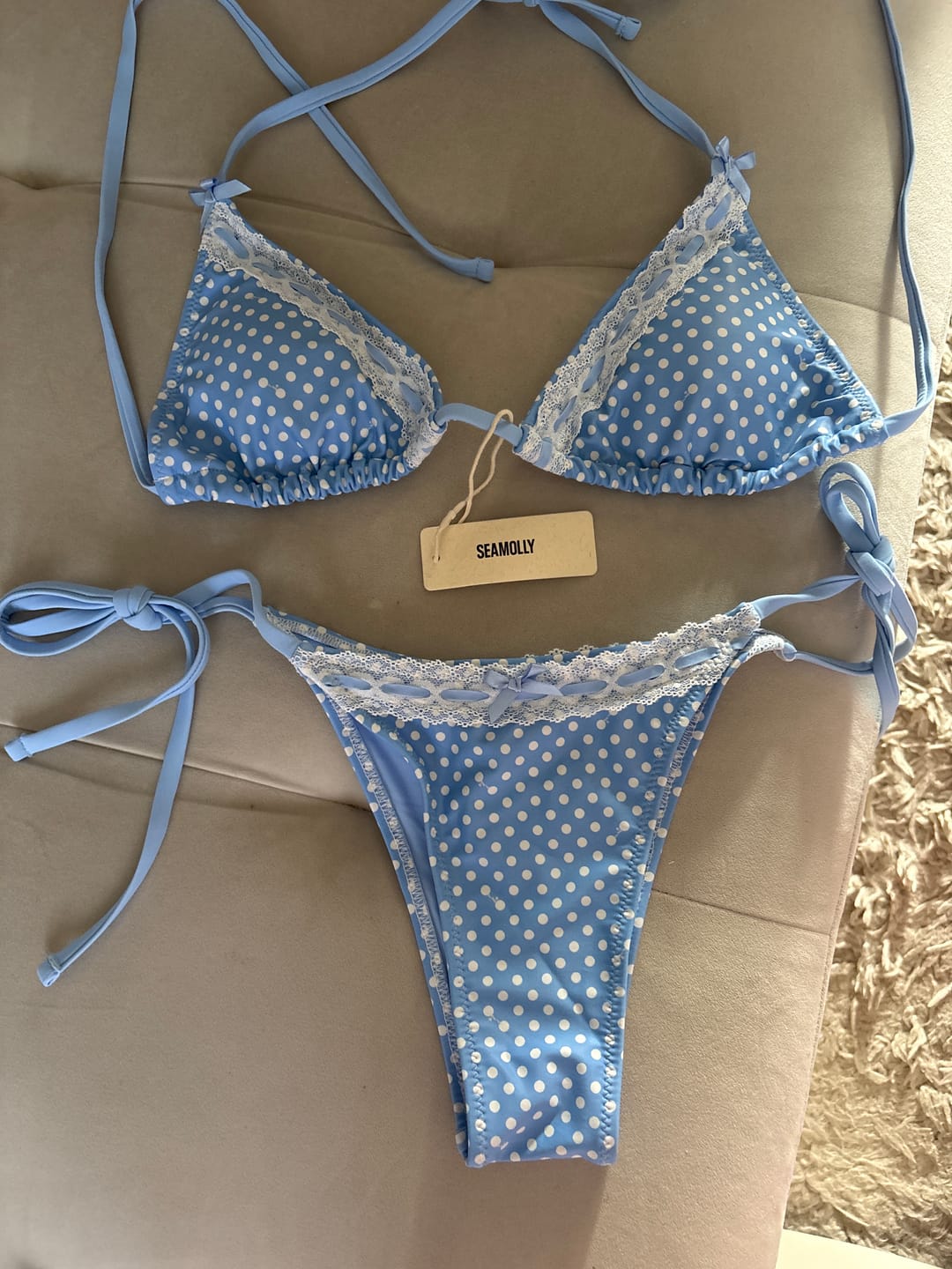 Customer photo review of Seamolly Polka Dot Print Lace Bowknot  Bikini Set