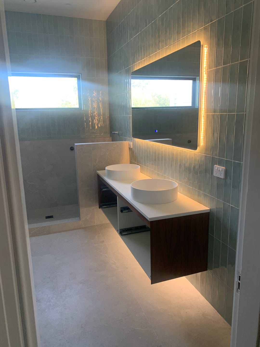 Customer photo review of Premium Backlit LED Mirror with Demister, 3 Colour Selections, Dimmable, 5-Year Warranty.