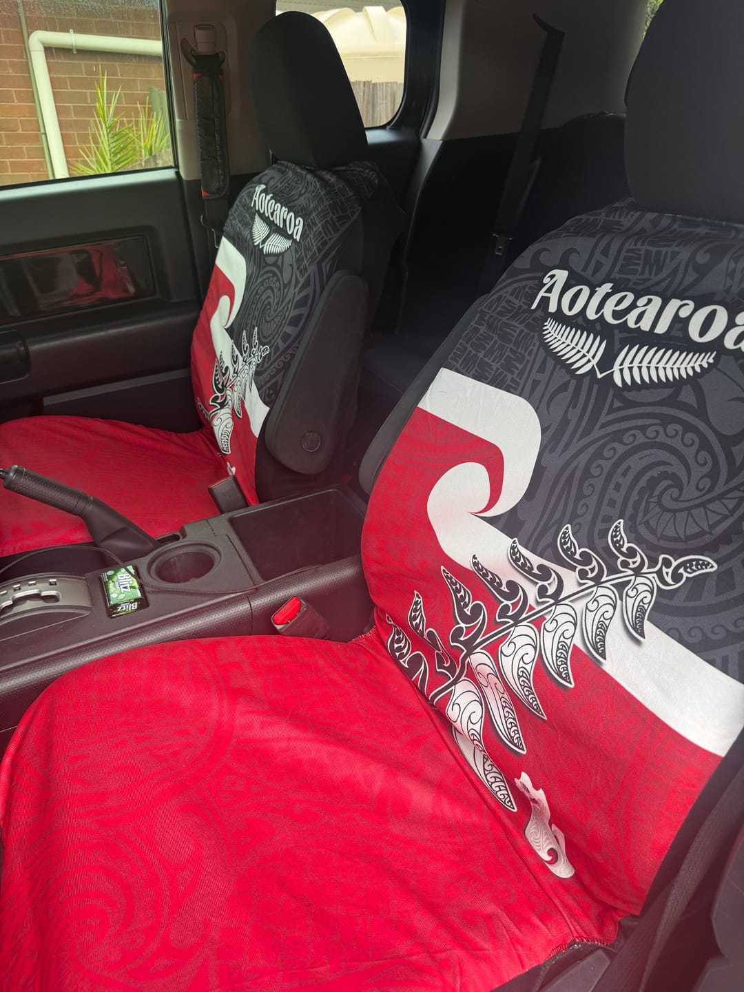 Customer photo review of Waitangi Car Seat Covers Aotearoa Maori Pattern Mix Fern and Manaia Koru LT13