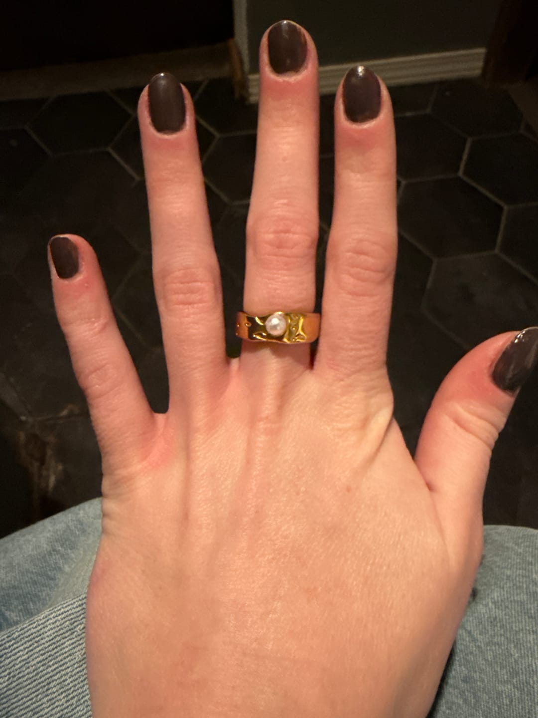 Customer photo review of Malia Chunky Gold Pearl Ring