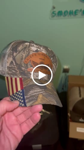 Customer video review of Custom Leather Patch Camo Woven USA Flag Mesh Hat - Kati LC350M