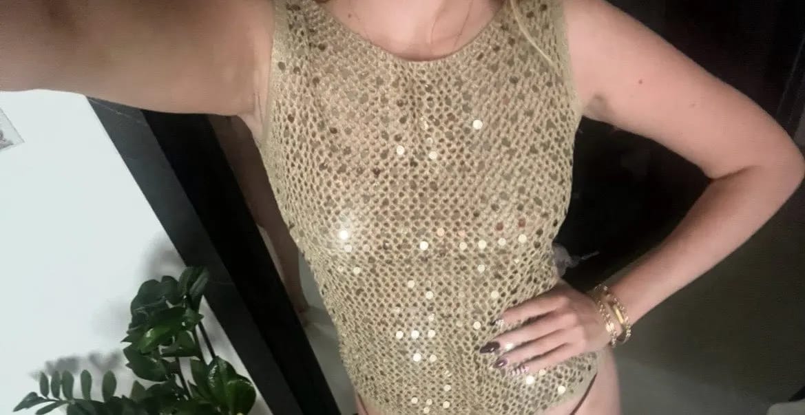 Customer photo review of Ria Sequin Crochet Tank Top