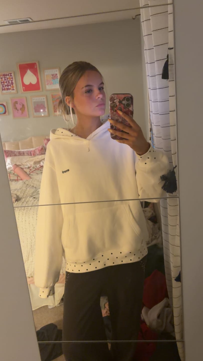 Customer photo review of POLKA DOT HOODIE (WHITE) PRE-ORDER