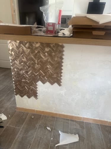 Customer photo review of Credence Adhesive En Mosaique Chevron Doré Pour Cuisine