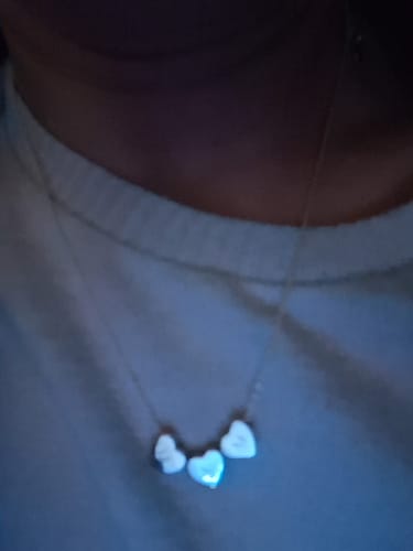 Customer photo review of Amo Heart Triple Bead Necklace in Silver