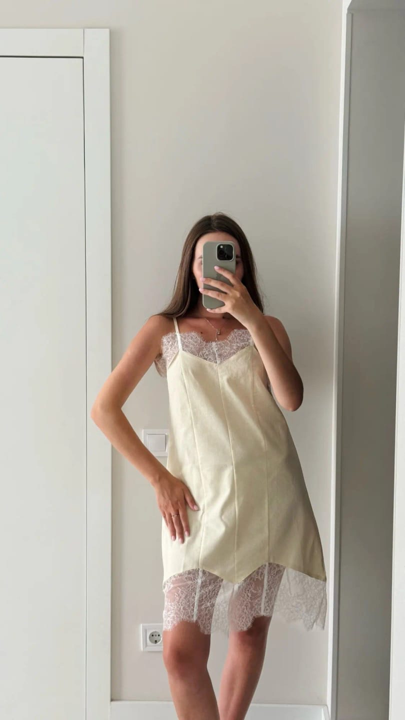 Customer photo review of Linda Lace Spaghetti Strap Mini Dress
