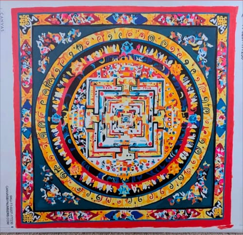 Customer's completed Custom Diamond Painting of a colorful, intricate Kalachakra mandala.