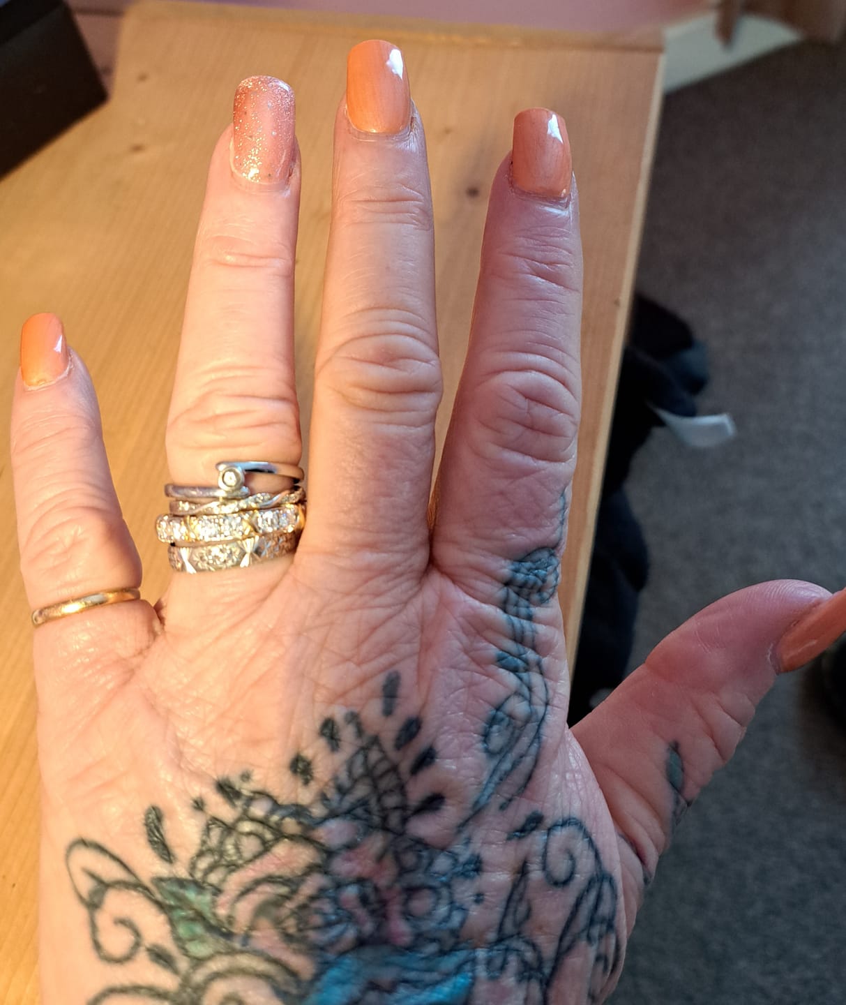Customer photo review of White Gold 3ct Moissanite Golden Kisses Eternity Dazzle Ring