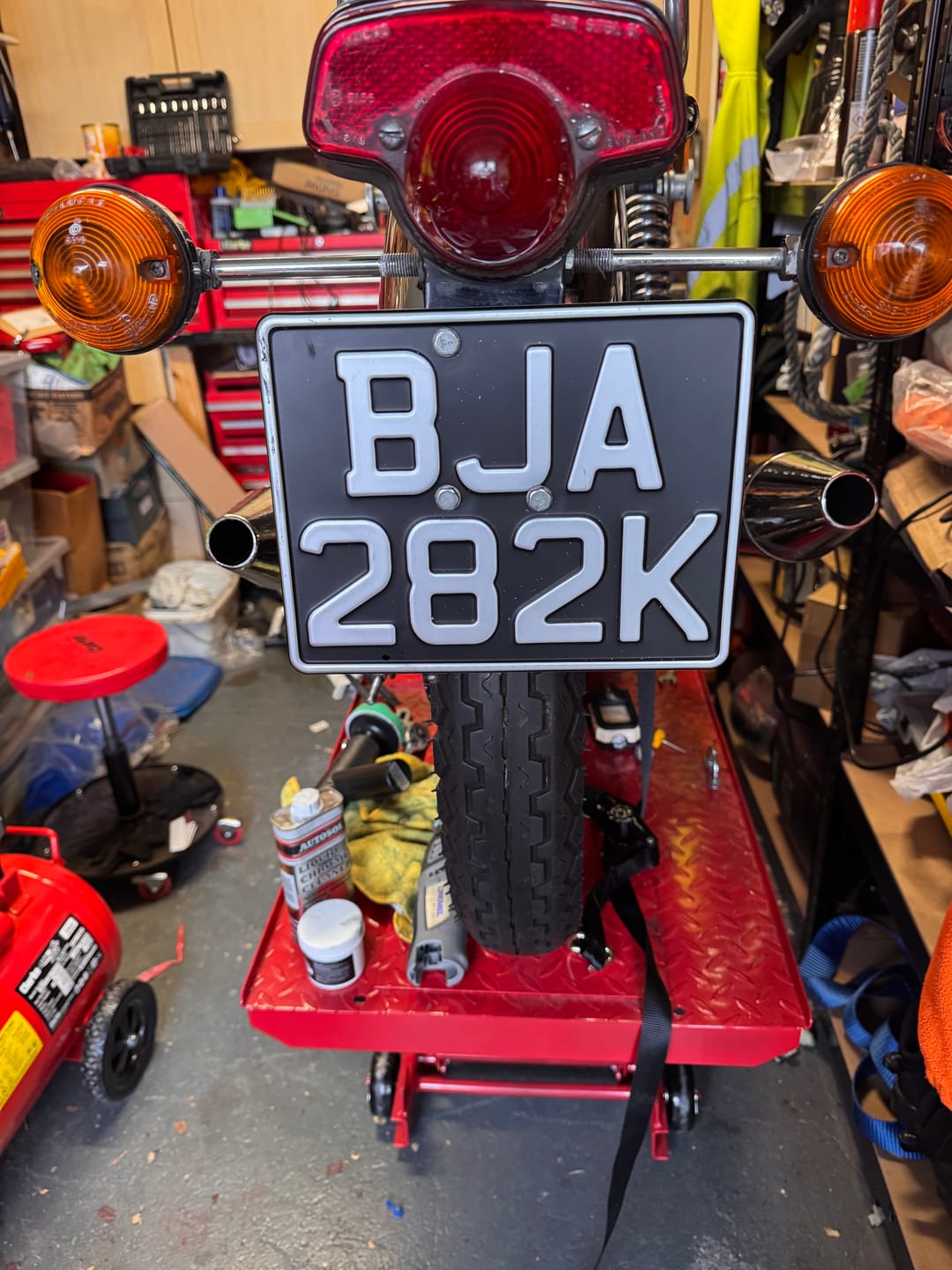 Customer photo review of Classic Metal Pressed Motorcycle Number Plate - 9 x 7 Inches