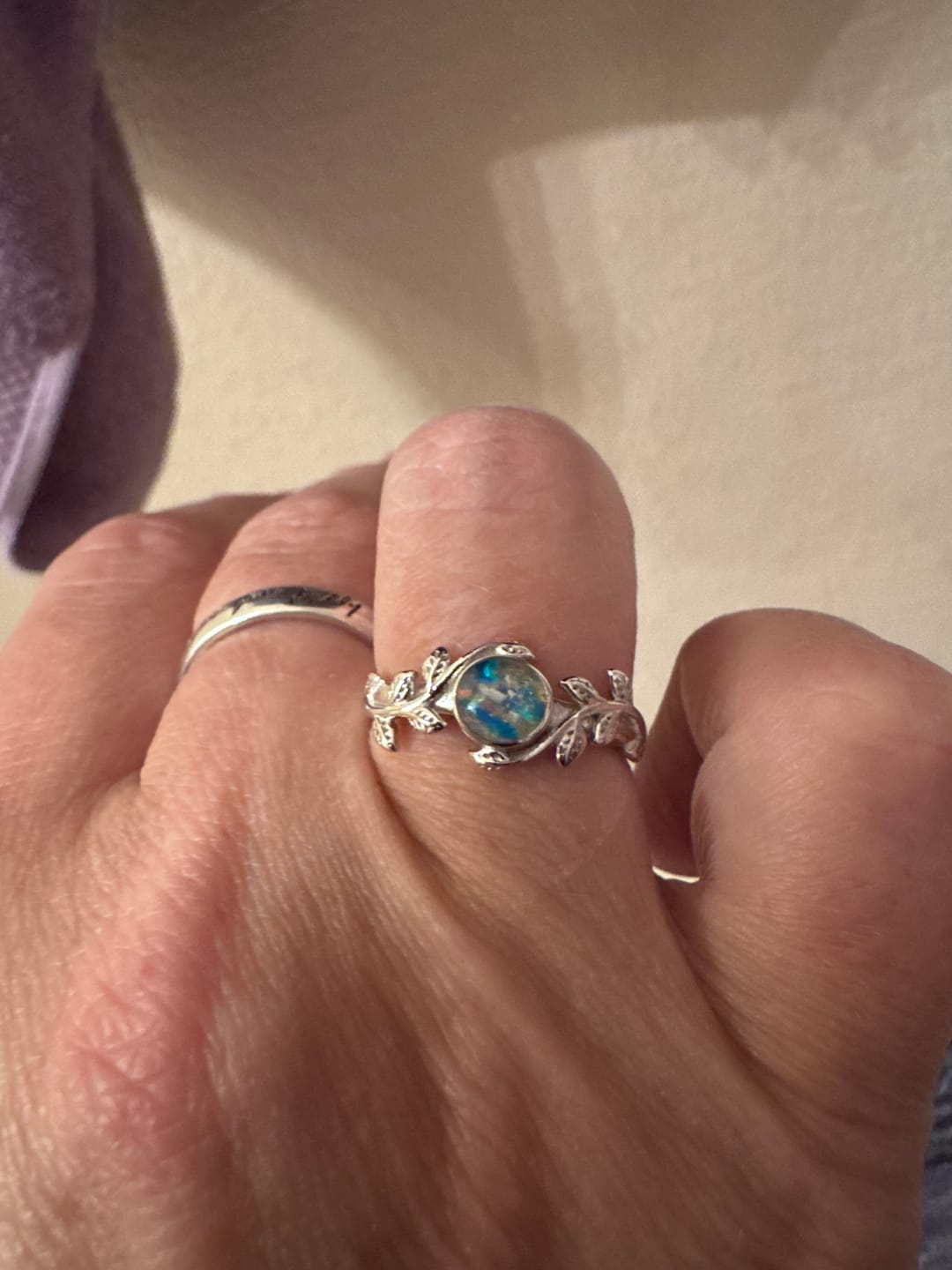 Customer photo review of Leaf Opal Cremation Ring