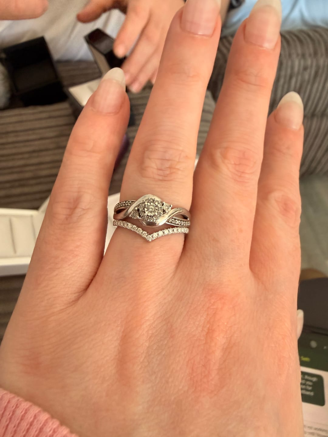 Customer photo review of White Gold Wishbone Moissanite Dazzle Ring