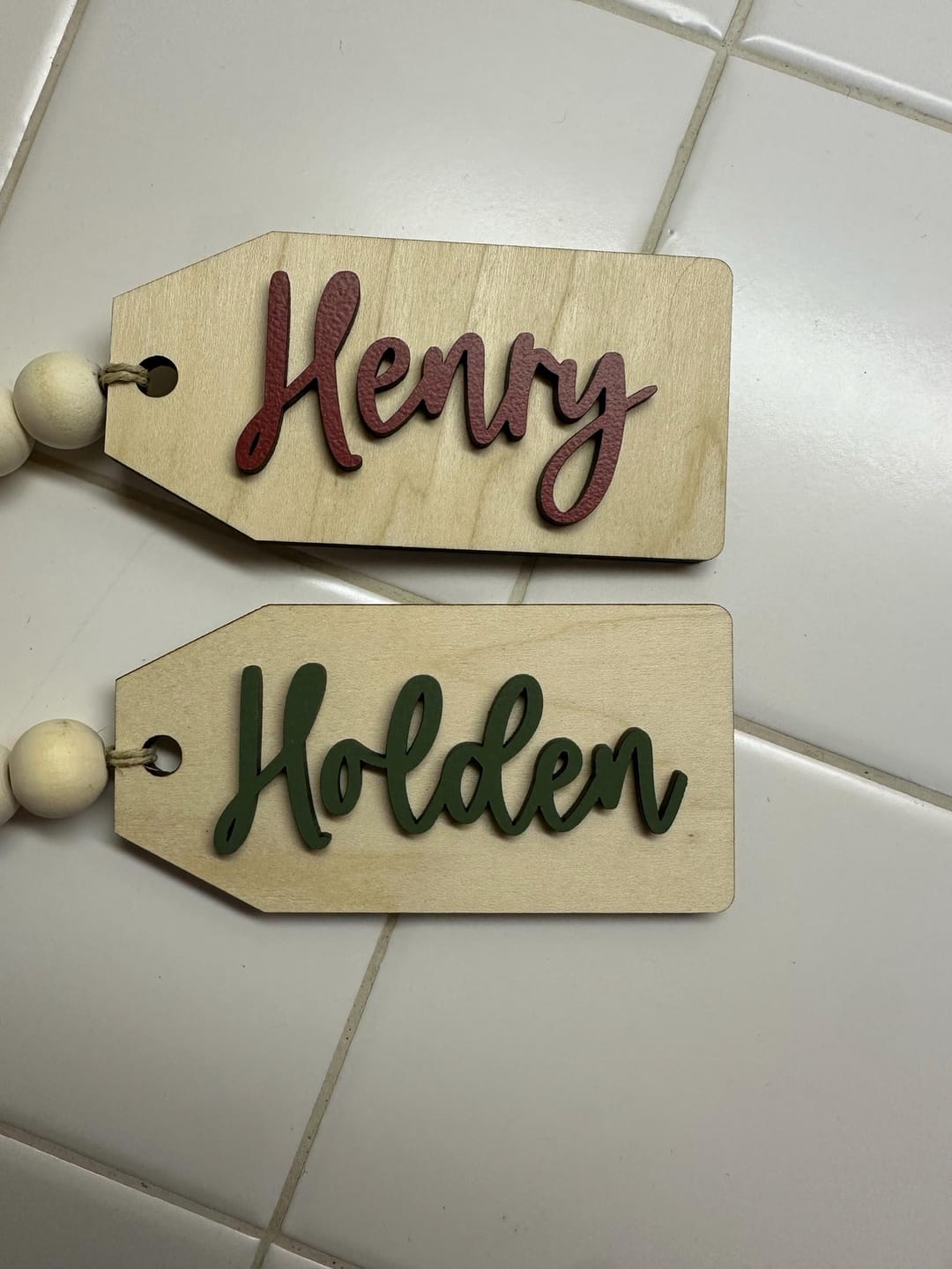 Customer photo review of Beaded Wooden Name Tag