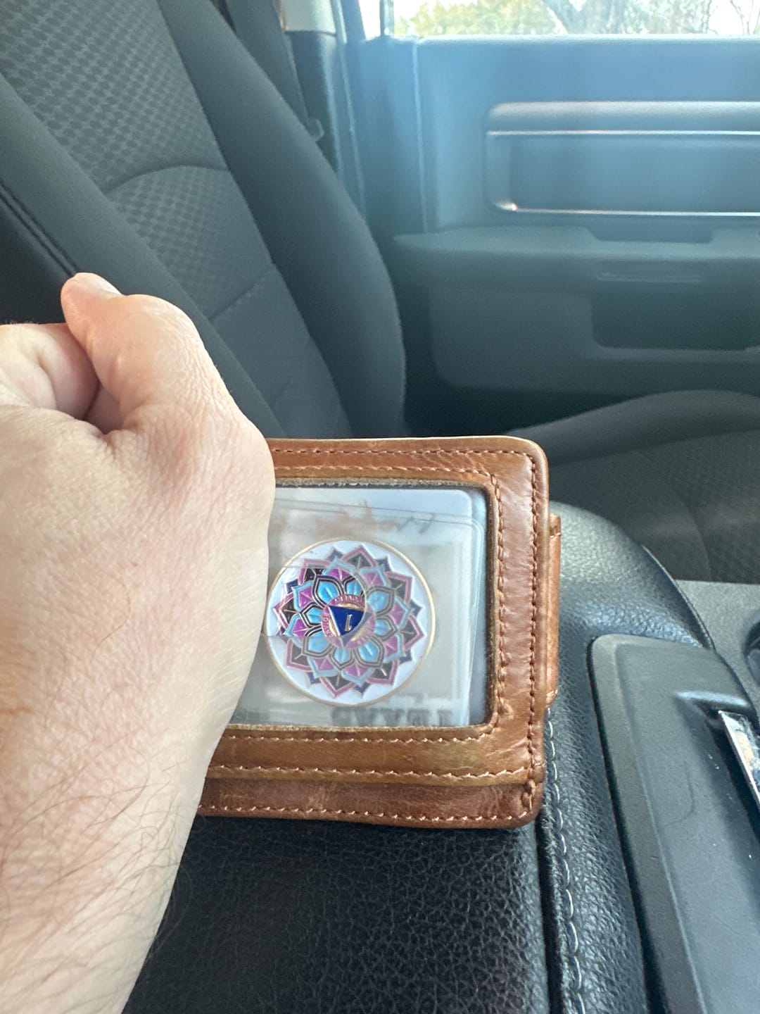 Customer photo review of 1 to 50 Year Sobriety Mint 'In Bloom' Lotus Flower Gold Plated AA Recovery Medallion/Chip/Coin - White