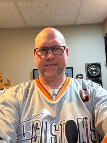 Customer photo review of Custom Gray Orange-Black Classic Style Hockey Jersey