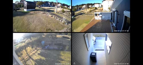 お客様のATOM Cam Swingが映し出す、屋外4か所の分割画面の様子。