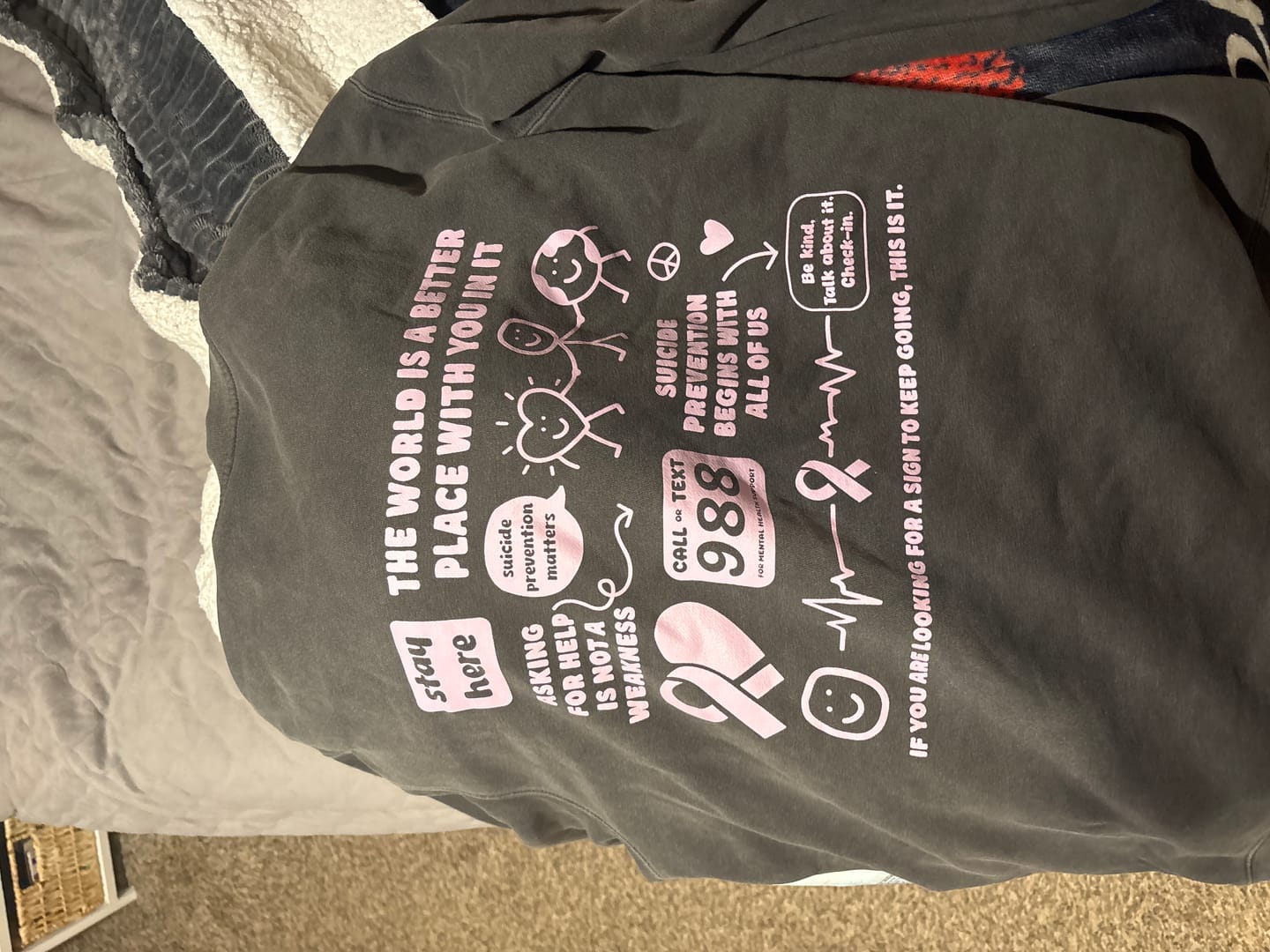 Customer photo review of Suicide Prevention Month Crewneck