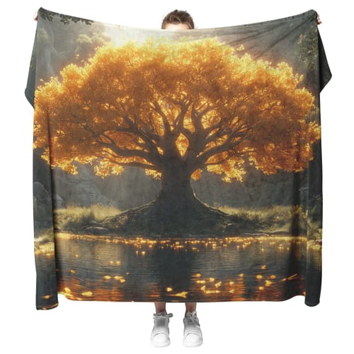 Customer photo review of Golden Tree of Life Cozy Christian Fleece Sherpa Blanket