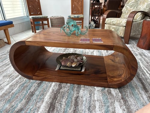 Customer photo review of Mid Century Wooden Live Edge Coffee Table For Living Room Halloween Decor