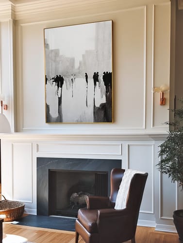 Customer photo review of Black and White Cityscape Abstract Painting – Vertical Modern Wall Art for Minimalist Decor