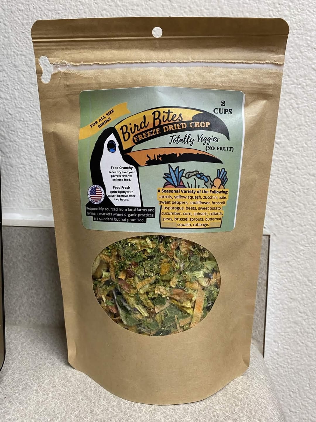 Customer photo review of Bird Bites Freeze Dried Chop - Totally Veggies - No Fruit