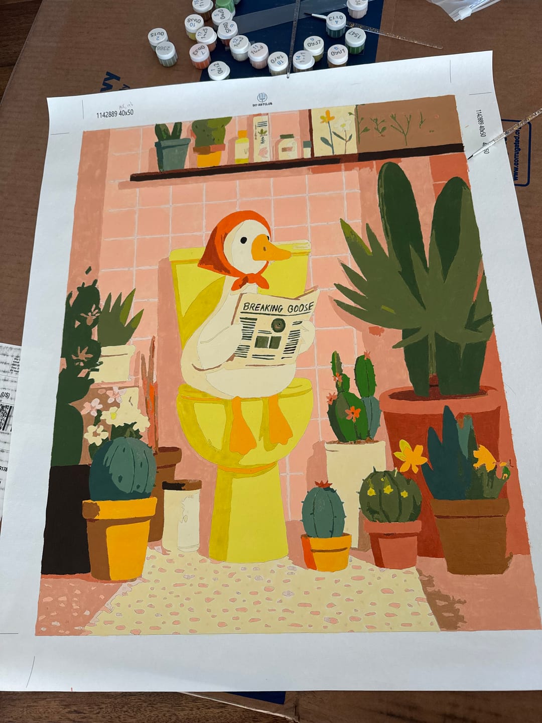Customer photo review of The White Goose on the Toilet | Paint by Number