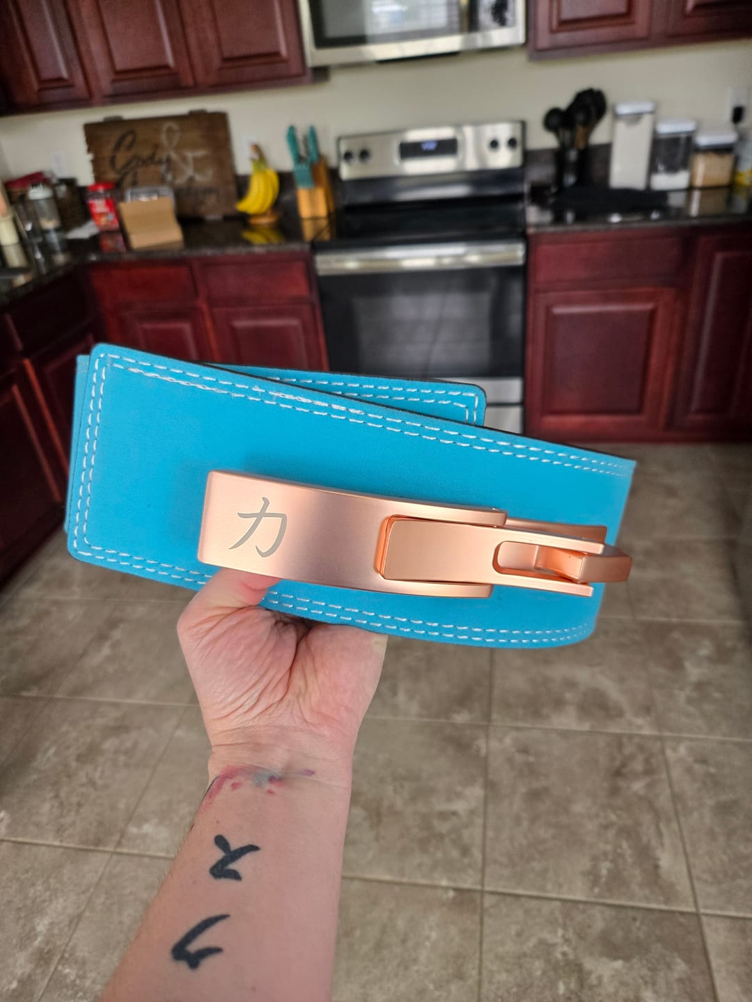 Customer photo review of 10MM Lever Belt - Teal