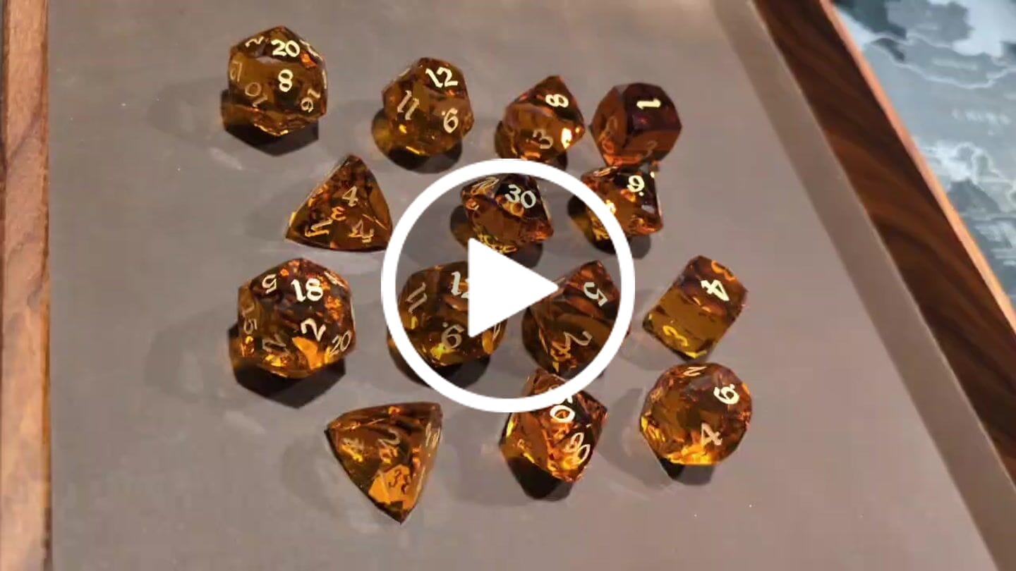 Customer video review of Dwarf Cut Gold Gemstone Glass Premium DND Dice Set
